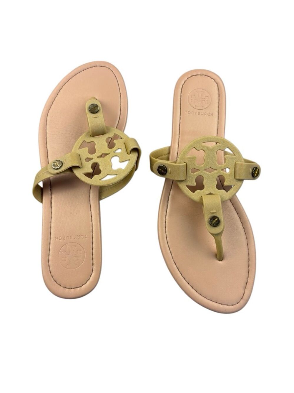 Tory Burch Miller Logo Thong Sandals Size 39 tan Leather Flats